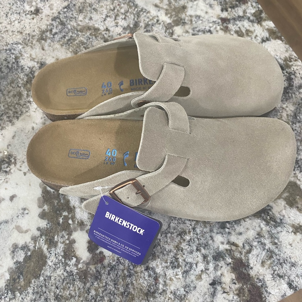 Birkenstock Suede Clogs in Beige